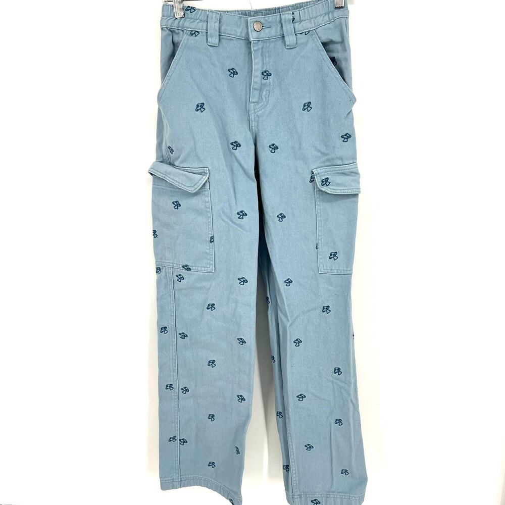 Pacsun Mushroom Embroidered Light Wash Cargo Jeans Size S